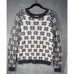 Garnet Hill‎ Gray White Fair Isle Snowflake Wool Alpaca Blend Sweater Women's L